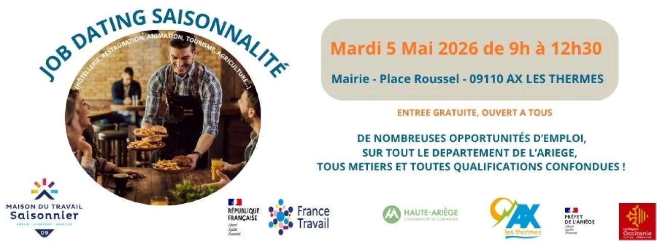 La Maison du Travail Saisonnier de l'Ariège en partenariat avec France Travail organise d'un Job Dating à autour des métiers 